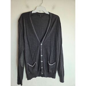 Daniele Fiesoli Italia Dark Grey 100% ExtraFine Merino Wool Grandpa Cardigan XL
